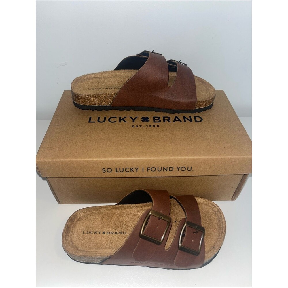 Lucky Brand Sz 13 Blanc Kids Sandals Double Strap Buckle Slide Suede Cork